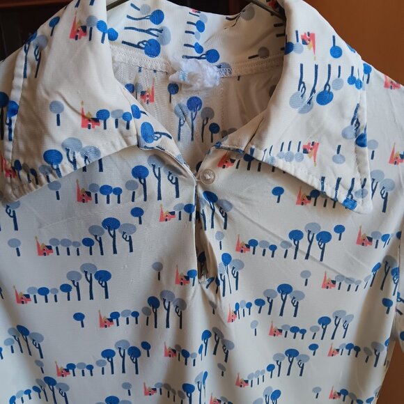 Girls 8/10 Vintage 1970s Disco Print Shirt Whimsical Tree House Boho Print - Picture 2 of 6